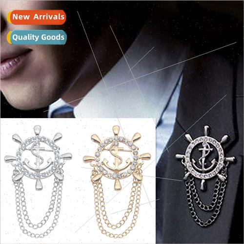 High-grade alloy diamonds tassel anchor rudder brooch pin pi