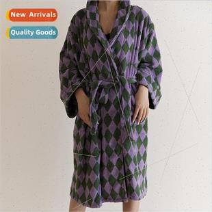 plaid plush simple retro hotel diamond bathrobe New cotton