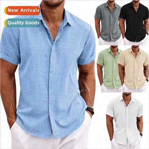 Men linen short-sleeved T-shirt loose sweatshirt solid color