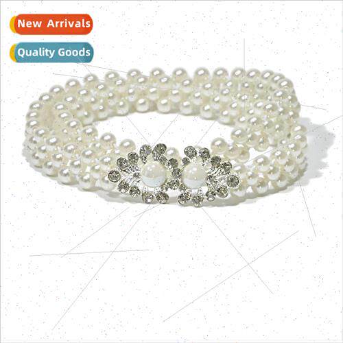 Ladies rhinestone inlaid pearl waist chain female fashion sw