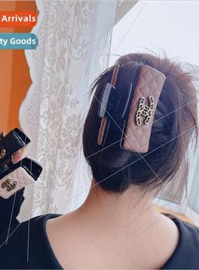 Plate hair simple grab clip fall winter pu plaid large lette