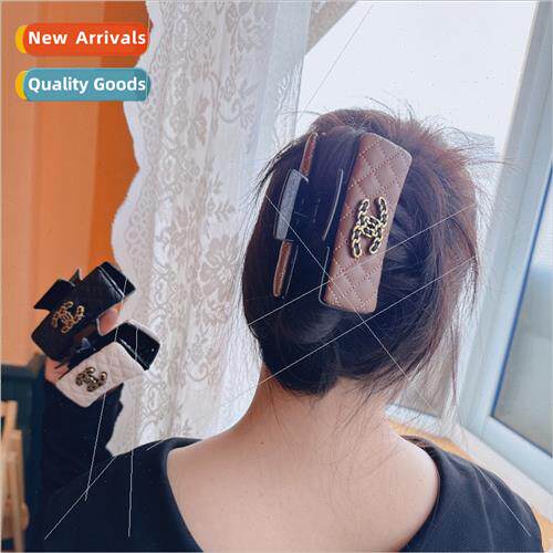 Plate hair simple grab clip fall winter pu plaid large lette