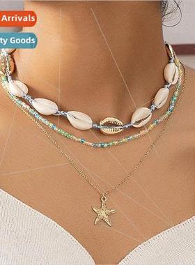 Europe Fashion Multi-Layered Braided Seashell Necklace Multi