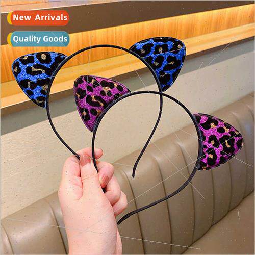 Women cat ear hair bands retro leopard cute animal ear hairp