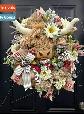 HighlCow Head Easter Spring Decor Wreath Door Hanging Wall H