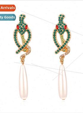 Creative alloy colorful diamond-set snake earrings retro fas