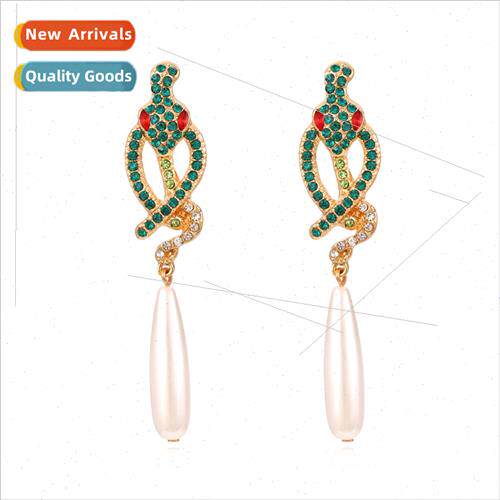 Creative alloy colorful diamond-set snake earrings retro fas