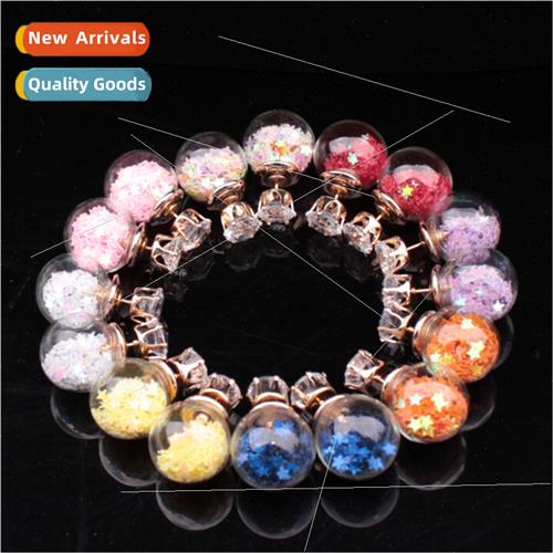 C432 New clear glass ball pentagram earrings double-sided zi