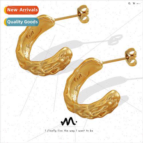 Europe Vintage Elegant Forged C-Shaped Earrings Tanium Steel