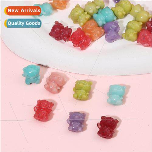 Cute resin beckoning bear beads DIY handmade beads loose bea
