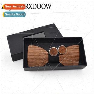 bow men cufflinks set tie walnut black business adult New