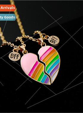 Friends Rainbow Burger Fries Necklace Magnetic Heart Patchwo
