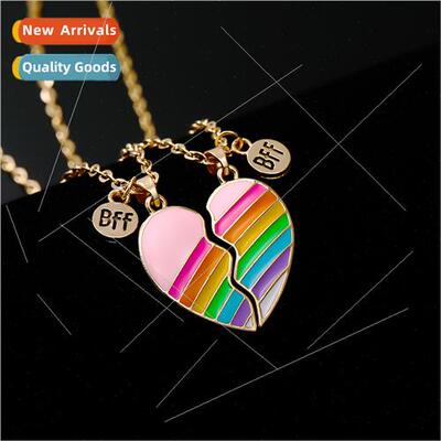 Friends Rainbow Burger Fries Necklace Magnetic Heart Patchwo