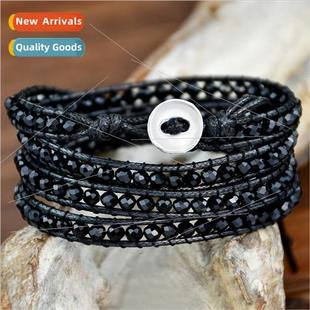 Hand Woven Crystal Black Bohemian Ethnic Bracelet Vintage