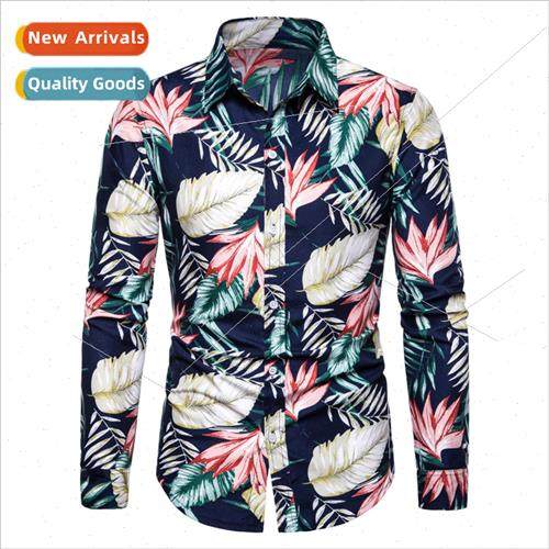 2023 fall men shirts long-sleeved fashion ethnic wind floral
