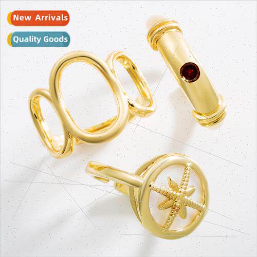 Solid Copper 18K Gold Plated Geometric Open End Ring Micro Z
