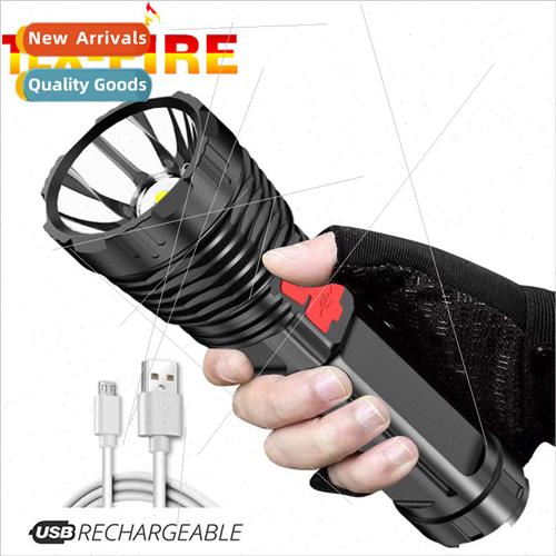 Plastic flashlight strong light outdoor USB rechargeable wor