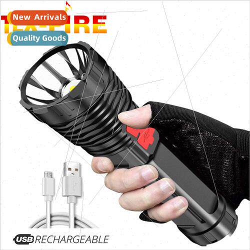 Plastic flashlight strong light outdoor USB rechargeable wor