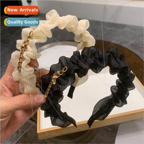 Korea letters black pleated hair bands female princess wind