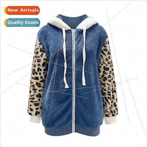 2023 Autumn Winter Zipper Long Sleeve Leopard Print Splicing