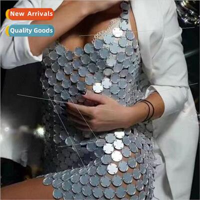 180304 Europe sexy acrylic round sequins fashion splicing ho