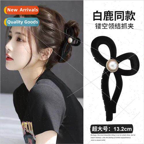 Autumn winter large flocking hair clips female fashion bow s