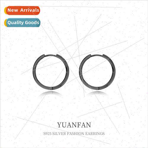 925 silver mple  Hoop Black Earrings Female Hundred Fashion