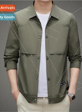 Spring Autumn Jacket Men 2023 Lapel Solid Color Tops  Men Ca