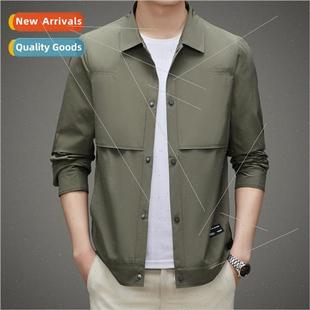 Spring Autumn Jacket Men 2023 Lapel Solid Color Tops  Men Ca