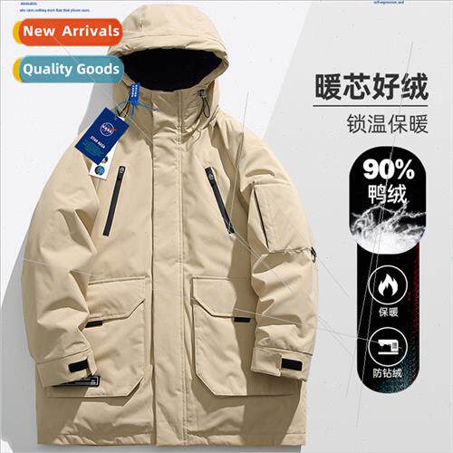down jacket men 2023 winter new medium-length workwear hoode