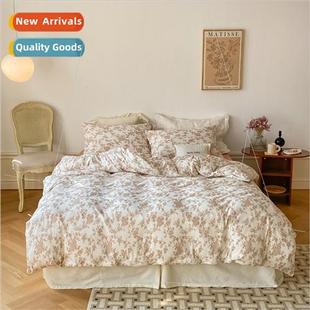 four piece hats cotton knted sheets printing bed French set