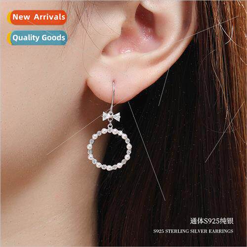 s925 silver bow earrings female niche circle earrings 2023 n