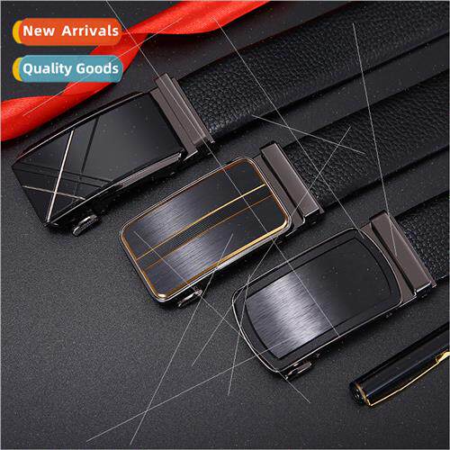 Two layer cowhide men belt alloy business casual automatic b