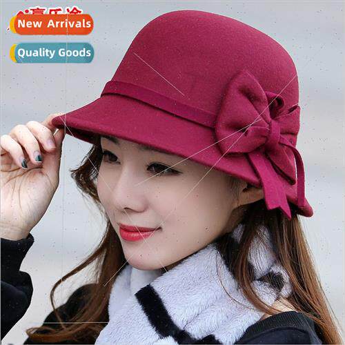 Bowler hat female fall winter tweed mink hair basin cap midd