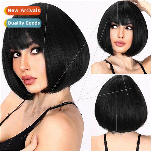 wigs Europe girls black bangs short o undercut wig