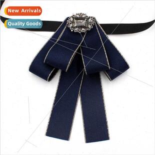 Career Bow Tie Dark Blue Shirt Collar Flower Korean Commuter
