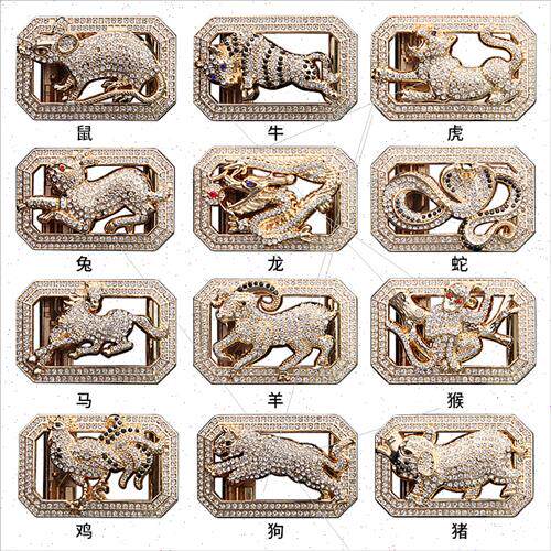 Men rhinestone inlaid automatic buckle leather belt men zodi