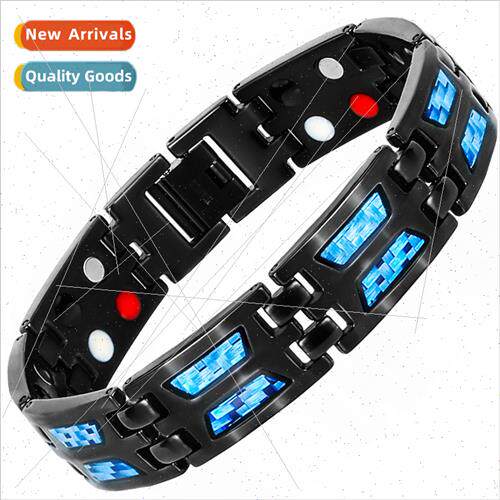 fashion double row magnetic health bracelet mens carbon fibe