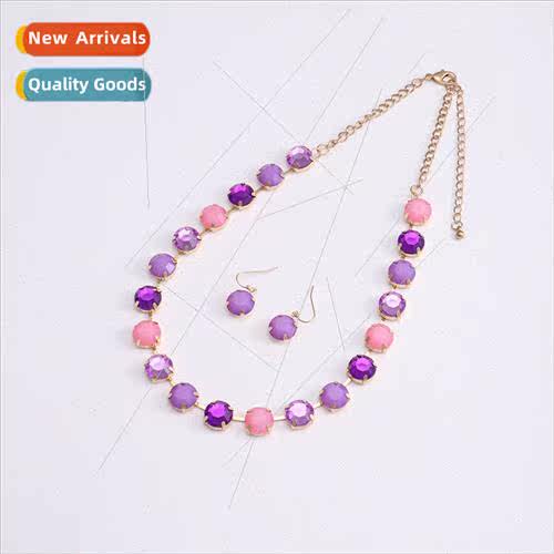 Europe Creative Gradient Color Rhinestone Necklace Earrings