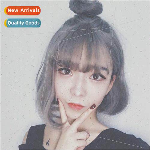 wig female Korean short o head short hair granny gray chemic