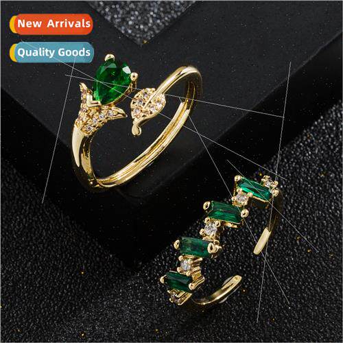 Europe copper gold-plated micro-set zirconia geometric ring