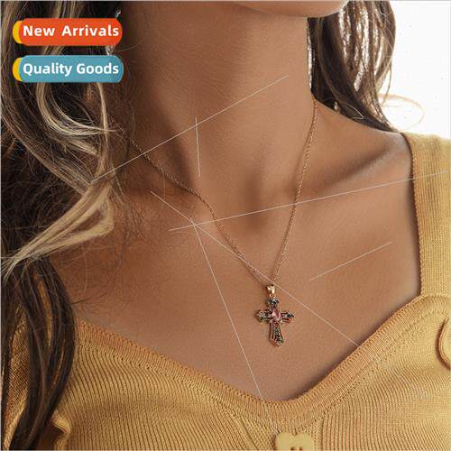 Europe Hip Hop Trend Cross Pendant Copper Micro Set Colorful