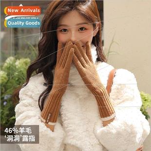 knted gloves womens Winter windproof wool thickened warm new