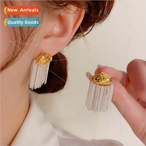 Europe metal block tassel earrings s925 silver pin fashion h