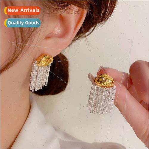 Europe metal block tassel earrings s925 silver pin fashion h