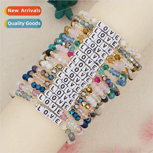 Personalized temperament  Love square letter beads crystal b