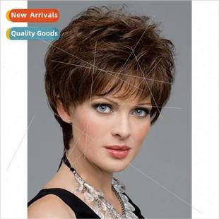 short hair brown Europe fashion women fluffy curly wig