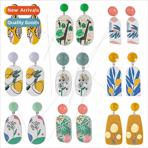 Europe new geometric acrylic earrings 3d print plants flower