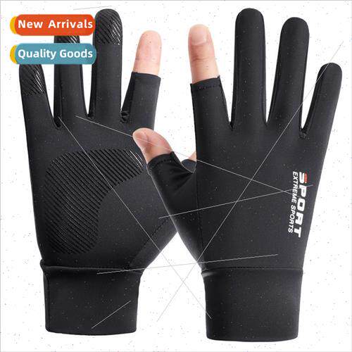 Ice silk gloves men summer new leaky two-finger gloves outdo