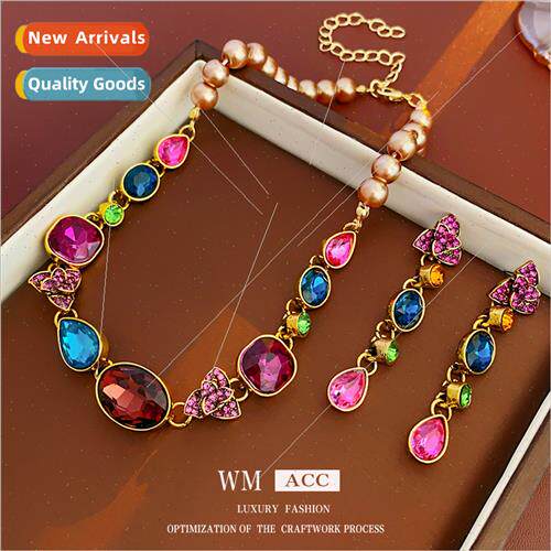 Earrings French Colorful Diamonds Drops Flower Earrings Vint